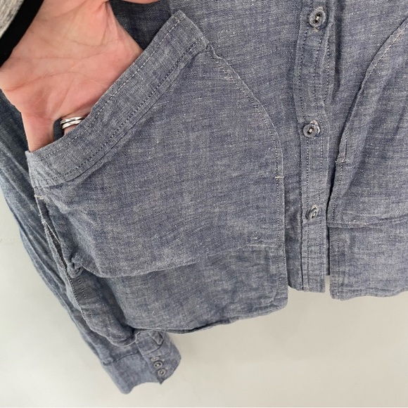 Nicolas K Open weave back Button Down Safari Shirt Size M Chambray Blue 17 - Picture 4 of 6